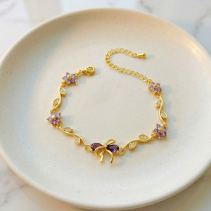 Exquisito Conjunto de Pulsera y Cadena para Clavícula de Latón Brillante con Zirconia, Hoja Verde y Flor de Melocotón, Regalo para el Día de San Valentín, Estilo Casual/Deportivo - Product Image 6