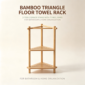 Portasciugamani da terra triangolare in bambù a 2 livelli con doppie barre <span class=keywords><strong>porta</strong></span> <span class=keywords><strong>asciugamani</strong></span> per l'organizzazione del bagno - Product Image 2