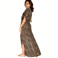 Robe Kaftan de Plage Écologique pour Femme, Service OEM, Luxueuse, Décontractée, Col en V Profond, Manches Chauve-Souris, Ouverture Frontale