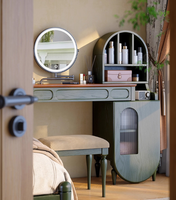 Table de toilette en bois massif, chambre principale, nouveau style rétro français, table de toilette extensible verte avec commode
