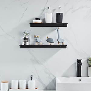 Estante de baño montado en la pared, 50x30 cm, de aluminio negro, rectangular, duradero, para ahorrar espacio en el inodoro. - Product Image 1