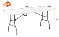 Table pliante demi-pliante en HDPE de 6 pieds (180 x 70 x 74 cm), robuste, portable, en plastique rectangulaire, pour banquet, mariage, camping, événement