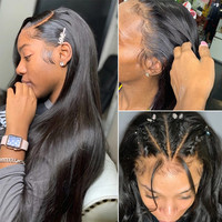 Perruque tressée Luckroce en cheveux humains vierges brésiliens, ondulés profonds, avec dentelle transparente pour cheveux de bébé
