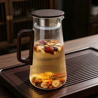 Carafe à eau froide en verre borosilicate avec poignée en bois, filtre et couvercle en acier inoxydable, résistante à l'eau bouillante pour le thé et les jus