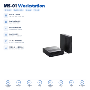 Mini Estación de Trabajo HT MINISFORUM MS-01, Intel Core i9-13900H/i5-12600H, Doble Puerto LAN de 10G, Cuatro Puertos LAN, Alto Rendimiento, Mini PC de Oficina - Product Image 1