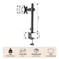 Bras de moniteur unique personnalisé Khcoohoo avec ressort à gaz, support pour écrans de 27 pouces, service OEM/ODM, montage ergonomique sur bureau, acier allié en stock