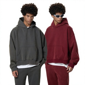 Sweat à capuche épais doublé polaire uni délavé coupe décontractée style streetwear pour homme RS Menswear avec poche – Sweatshirts et sweats à capuche pour homme - Product Image 1