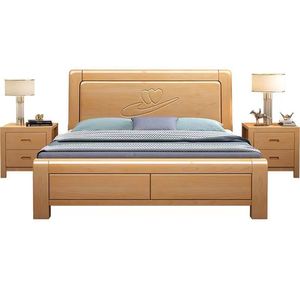 Lit double en bois massif de bouleau Dazhang Jiaju 1,8m/1,5m avec rangement, coffre haut pour enfants, adultes et seniors, chambre moderne et minimaliste - Product Image 5