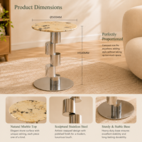 Table basse ronde moderne en marbre écologique de luxe avec base en colonne métallique pour salon et hôtel