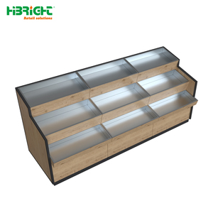 Highbright Multi-Tier Sloped Wood Grain Bulk Food <b>Display</b> Island Stand With Stainless Steel Trays for Supermarket - Product Image 1