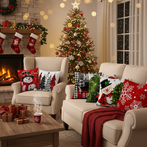 Ensemble de 4 housses de coussin de Noël à double face avec impression élégante pour la décoration de la maison - Product Image 3