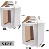 Boîte à gâteau grande et haute pour anniversaire avec poignée et fenêtre, en carton ondulé robuste, 3 couches, pour transport et livraison de gâteaux, logo personnalisé pour mariage, OEM