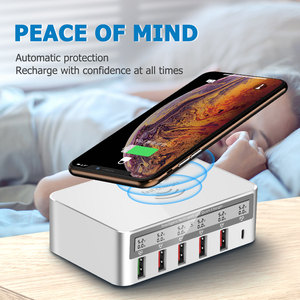 Cargador Rápido Inteligente Tipo C PD de 6 Puertos y 100 W, Inalámbrico de 15 W con Pantalla LCD para Teléfono, Salida Segura de 1.5 A, Compatible con Estándares AU/EU/US - Product Image 6