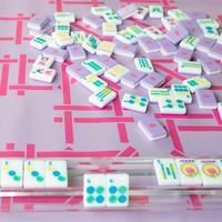 Jeu de Mahjong Américain Gravé 160 Pièces Pastel Vif Technicolor, Face Avant Ivoire, Dos Lilas Brillant, Cadeau de Collection Fête des Mères