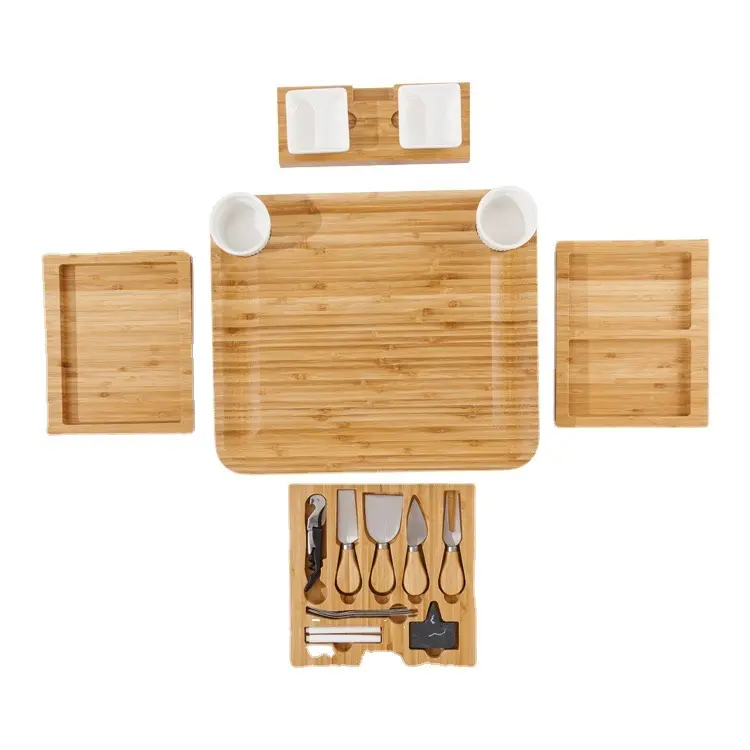 Bamboe Kaasplank En Messenset Extra Grote Charcuterie Board Set - Charcuterie Boards Cadeau Set