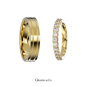 Bagues de mariage en or sur mesure avec moissanite, ensemble classique unisexe pour couple, lien éternel, modèle Glosbe & Co NCKC07-Ver 2 - Product Image 3