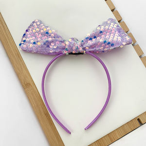 عقال أذن الفأر بلون ثابت مبيع بالجملة من المصنع رباط رأس بأقواس وترتر للنساء والفتيات - Product Image 3