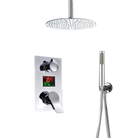 Système de douche de salle de bain moderne en laiton chromé poli de haute qualité avec robinets thermostatiques en céramique, fixation murale, effet pluie