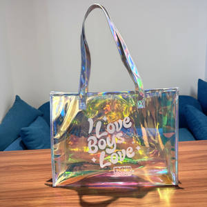 Sac fourre-tout holographique transparent imperméable en PVC irisé avec impression de logo personnalisé avec poignée - Product Image 1