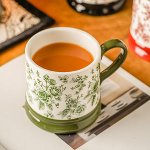 Elegante Taza de Cerámica con Diseño Floral, Asa Negra, para Café o Té, para Bodas o Uso Doméstico, Juego de Una Sola Taza - Product Image 3
