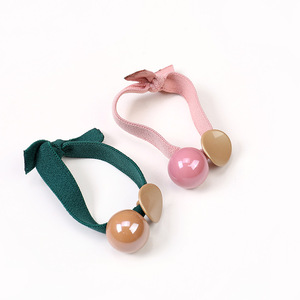 Élastique à cheveux pour queue de cheval, large bande élastique avec perles pour femmes, usage quotidien, matériau en tissu, couleur unie, largeur 1.3Cm, perles de 2.1Cm - Product Image 4