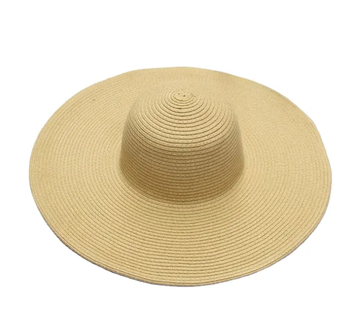 Esrt-084 Foldable Travel Women Strawhat Summer Seaside Sun Beach Hat Floppy Oversize Large Wide Brim Straw Hats