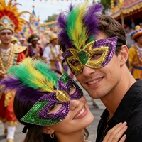 Masque de Mardi Gras pour femmes et hommes, masque de mascarade à paillettes, masque à plumes, violet, vert, or, fête, carnaval, cosplay, Halloween, masque de bal, masque facial