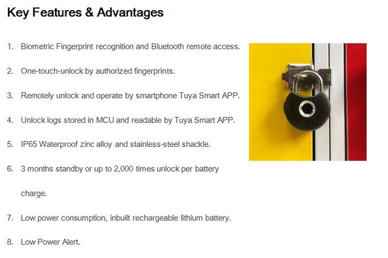 Tuya Smart Padlock fingerprint padlockfingerprint unlock, USB rechargeable