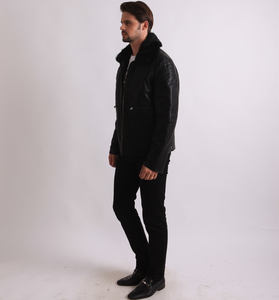 แจ็คเก็ตผู้ชายหนังสีดำมีซิปด้านหน้าสไตล์คลาสสิก - Product Image 5