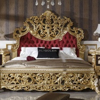 Lit Antique Rococo européen de luxe, fabrication unique, pour chambre principale, lit de Style feuille d'or, main royale impériale