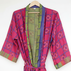 Kimono indio de mezcla de seda Poli, kimono bohemio de talla grande, bata de Kimono de seda para mujer - Product Image 1