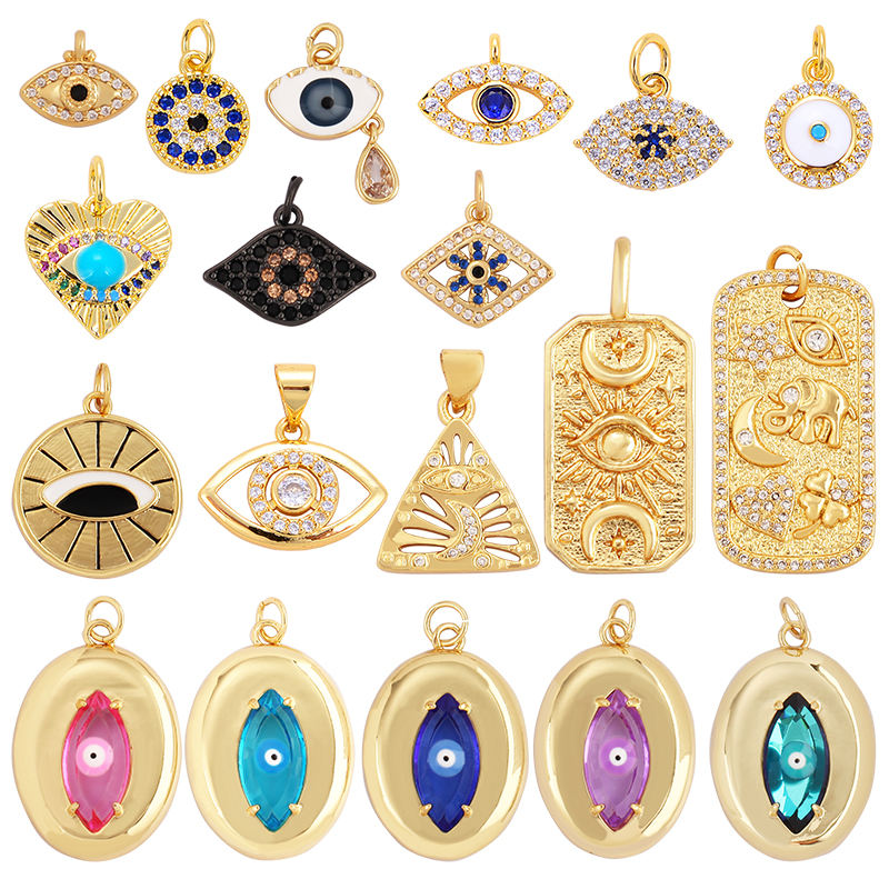 Trendy Colorful Zircon Evil Lucky Horus Eye Charm Pendant,18K Gold Plated  Brass Necklace Jewelry Findings Accessories Supply L45