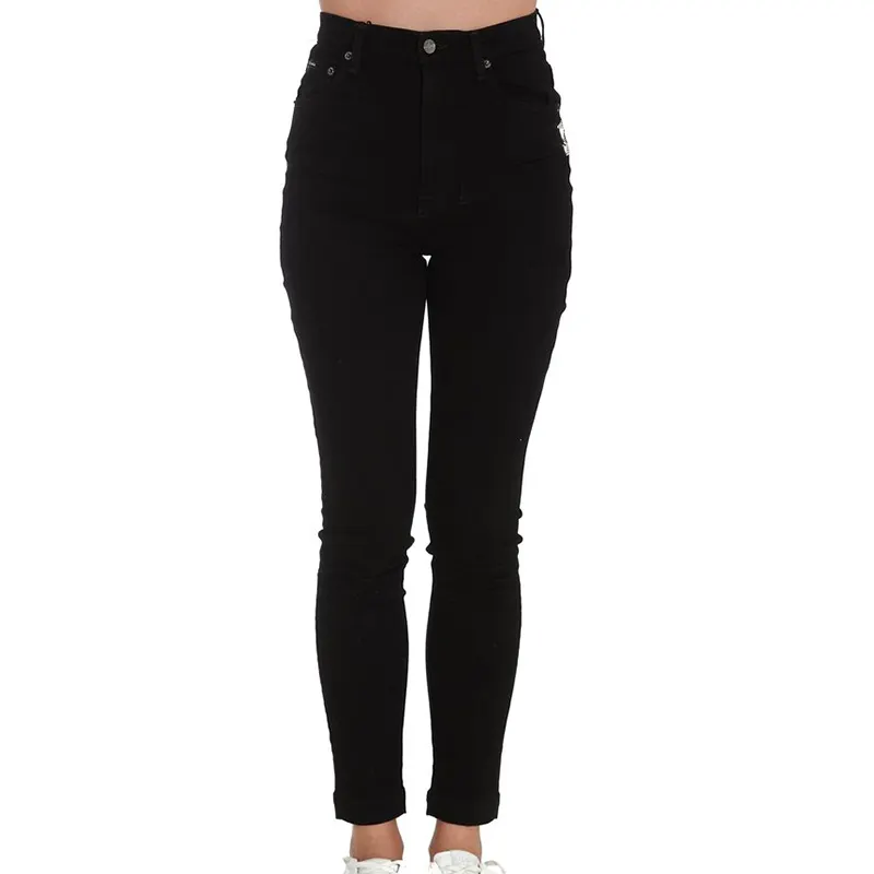 Jeans in denim Skinny impreziositi da Logo in cristallo nero da donna personalizzati OEM