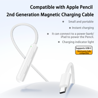 Cable de Carga Magnético USB C Tipo-C Macho a Hembra para Apple Pencil de 2.ª Generación, iPad, PC, Tableta, Suministro de Energía para Lápiz