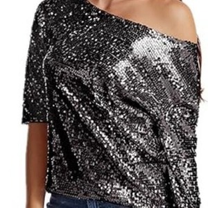 Women's Off Shoulder <b>Sequined</b> Blouse Gold Black Pink Burgundy Silver Polyester Party Shirt Loose Fit One Shoulder <b>Top</b> - Product Image 2