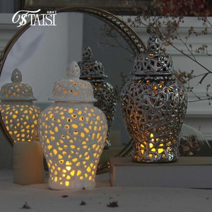 J159G décoration nordique vase à fleurs en or pot à gingembre en céramique décor à <span class=keywords><strong>la</strong></span> maison évider pot <span class=keywords><strong>de</strong></span> temple - Product Image 2