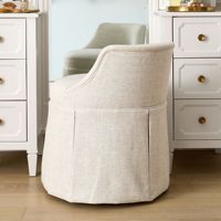 Tabouret de maquillage pivotant à 360° personnalisable, avec jupe plissée de luxe, en tissu texturé, pour chambre et dressing