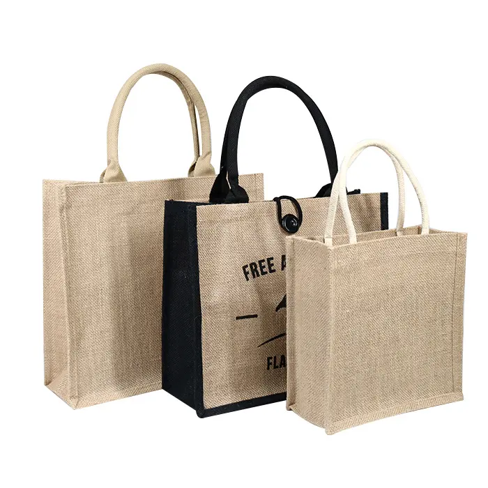 Texupday Cheap Custom Logo Printed Eco Recycle Natural Foldable Reusable Burlap Linen Shopping Jute Tote Bag