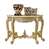Table console en bois massif de style européen et américain, luxe léger, plateau en marbre semi-circulaire, étagère de salon, noble doré