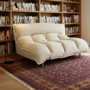 Sofá <span class=keywords><strong>de</strong></span> Terciopelo Acolchado Estilo Perezoso, Color Crema Blanco, Respaldo Acolchado, Sofá Doble para el Hogar, Cómodo para Sala <span class=keywords><strong>de</strong></span> Estar o Gimnasio - Product Image 6