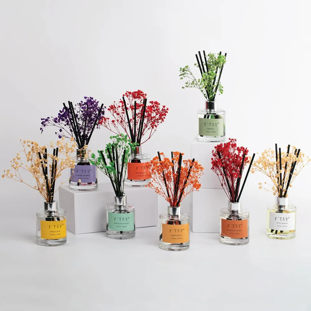 Manufacturers Private Label Dried Flower Reed Diffuser Sets Home Fragrance Scented Reed Diffuser With Floral Sticks