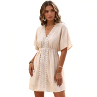 Robe d'été personnalisée pour femme, formelle, mi-longue, à manches bouffantes, en dentelle et mousseline, unie blanche, avec impression numérique