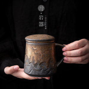 Ceramic Mug With Lid And Filter <b>Large</b> Capacity Antique Style Casting Household <b>Tea</b> <b>Cup</b> For Couple - Product Image 1