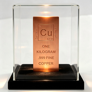 Pilier rectangulaire en cuivre fin .999 d'un kilogramme, gravé avec l'élément Cu, objet de collection artistique, spécimen métallique - Product Image 2
