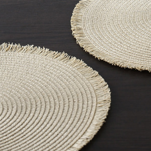 Sets de table ronds en papier tissé, isolants thermiques, anti-brûlure, pour la salle à manger, sous-verres décoratifs, couleur unie, bordure beige - Product Image 3
