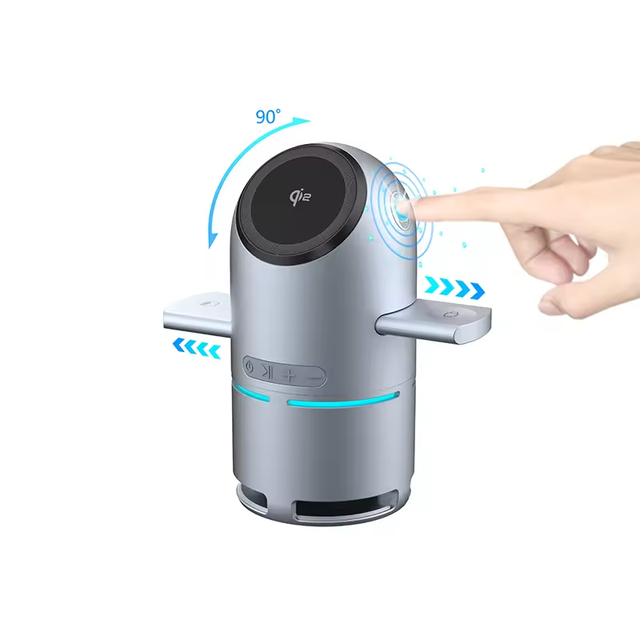 Magnetic Wireless Charger Speaker 15W Fast Charging Dock 3-in-1 Dual Motor Rotating Type-C Port for PC