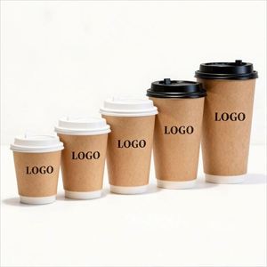 Gobelets en papier kraft écologiques jetables personnalisés avec logo imprimé en gros, avec couvercles, pour café, thé au lait, latte, chocolat chaud - Product Image 1