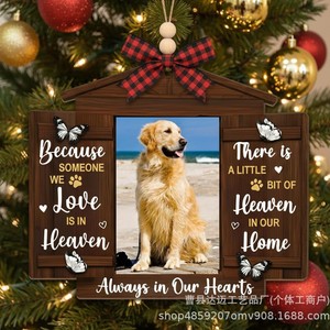 Marco de Fotos de Madera para Mascotas, Adorno Navideño de Madera Maciza con Ranura para Fotos, Colgante Conmemorativo para Perros y Gatos - Product Image 1