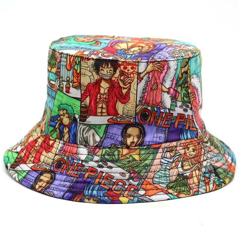 Hot sale Custom Anime Characters One Piece Reversible Printed Bucket Hats Embroidery fashion Bucket Hats