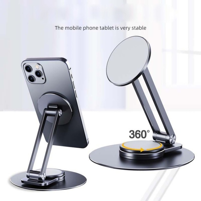 Magnetic Phone Stand 360 Degree Rotating Aluminum Foldable Desk MagSafe Cell Phone Holder Mount